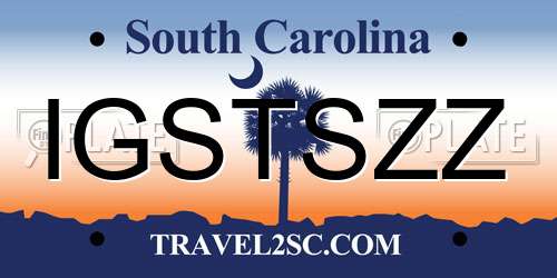 IGSTSZZ South Carolina License Plate