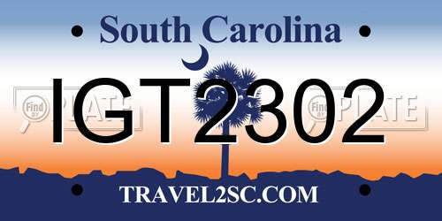 IGT2302 South Carolina License Plate