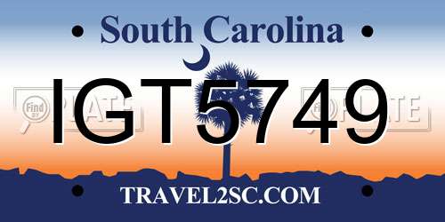 IGT5749 South Carolina License Plate