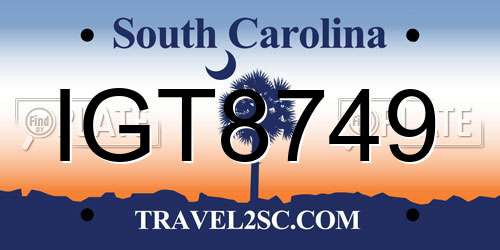 IGT8749 South Carolina License Plate
