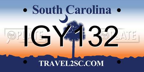 IGY132 South Carolina License Plate