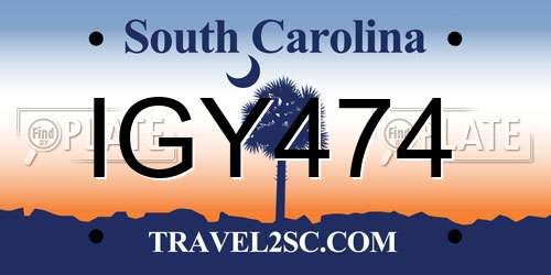 IGY474 South Carolina License Plate
