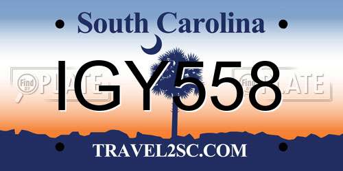 IGY558 South Carolina License Plate