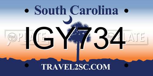 IGY734 South Carolina License Plate