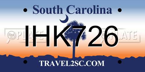 IHK726 South Carolina License Plate