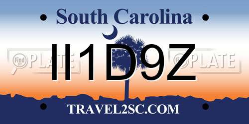 II1D9Z South Carolina License Plate