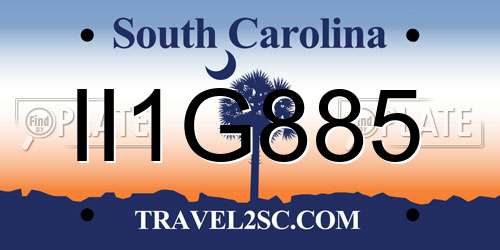 II1G885 South Carolina License Plate