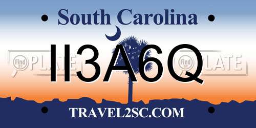 II3A6Q South Carolina License Plate