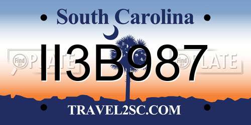 II3B987 South Carolina License Plate