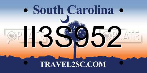 II3S952 South Carolina License Plate