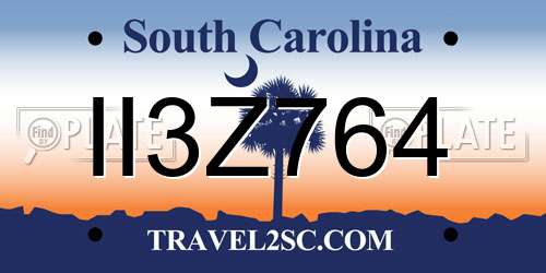 II3Z764 South Carolina License Plate