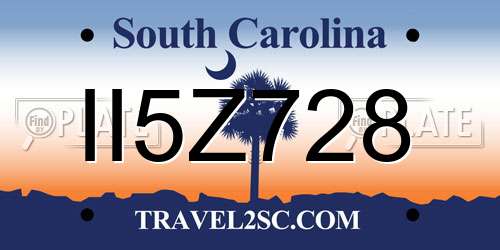 II5Z728 South Carolina License Plate