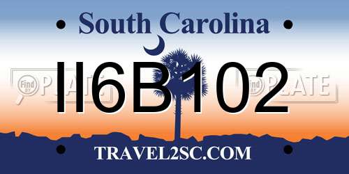 II6B102 South Carolina License Plate