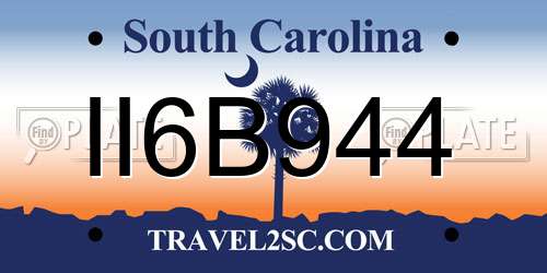 II6B944 South Carolina License Plate