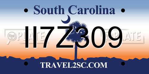 II7Z309 South Carolina License Plate