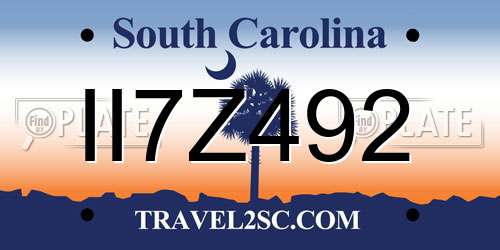 II7Z492 South Carolina License Plate