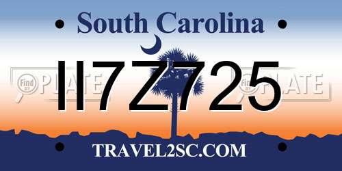 II7Z725 South Carolina License Plate