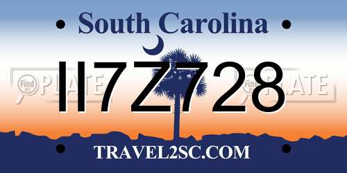 II7Z728 South Carolina License Plate