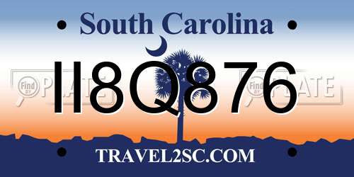 II8Q876 South Carolina License Plate