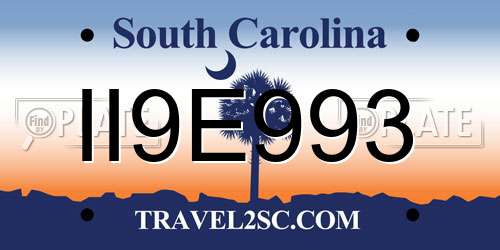 II9E993 South Carolina License Plate