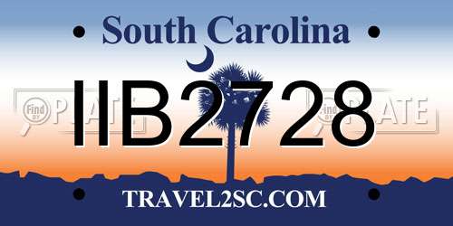 IIB2728 South Carolina License Plate