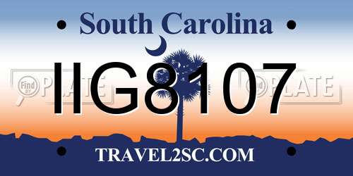 IIG8107 South Carolina License Plate