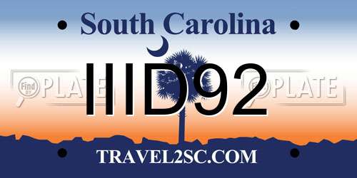 IIID92 South Carolina License Plate