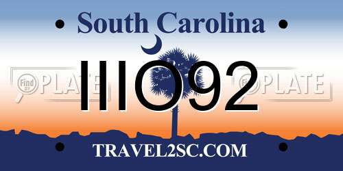IIIO92 South Carolina License Plate