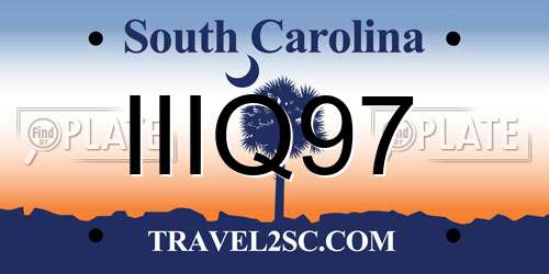 IIIQ97 South Carolina License Plate