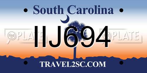 IIJ694 South Carolina License Plate