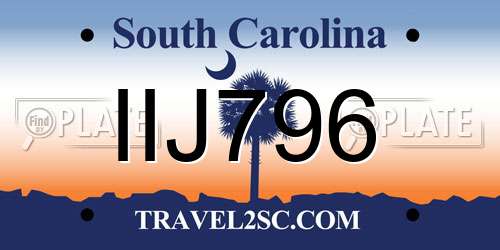 IIJ796 South Carolina License Plate