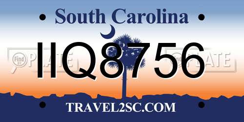 IIQ8756 South Carolina License Plate