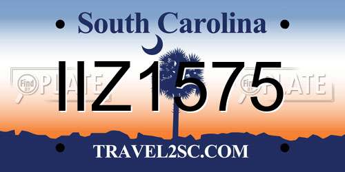 IIZ1575 South Carolina License Plate