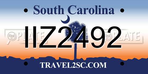 IIZ2492 South Carolina License Plate