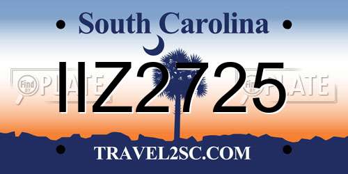 IIZ2725 South Carolina License Plate