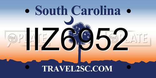 IIZ6952 South Carolina License Plate