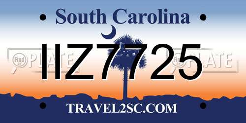 IIZ7725 South Carolina License Plate