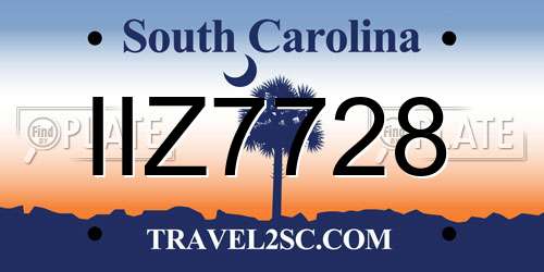IIZ7728 South Carolina License Plate
