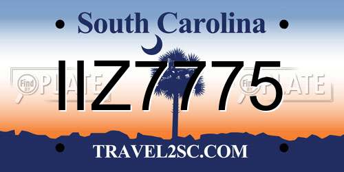 IIZ7775 South Carolina License Plate