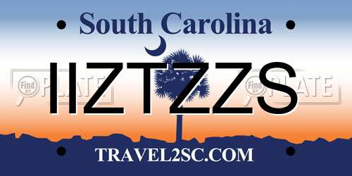 IIZTZZS South Carolina License Plate
