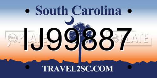 IJ99887 South Carolina License Plate