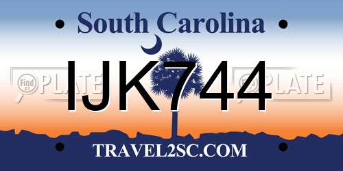 IJK744 South Carolina License Plate