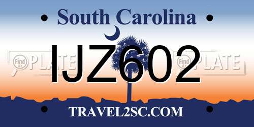 IJZ602 South Carolina License Plate