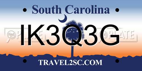 IK3Q3G South Carolina License Plate