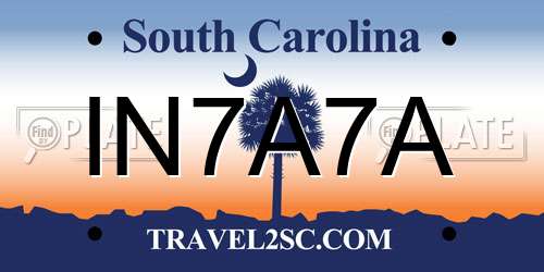 IN7A7A South Carolina License Plate