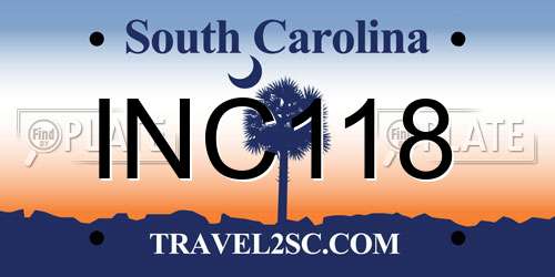 INC118 South Carolina License Plate
