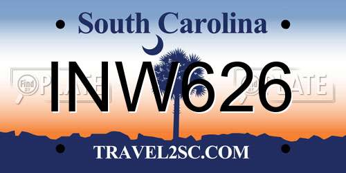 INW626 South Carolina License Plate
