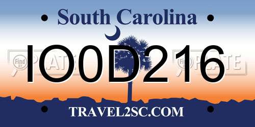IO0D216 South Carolina License Plate