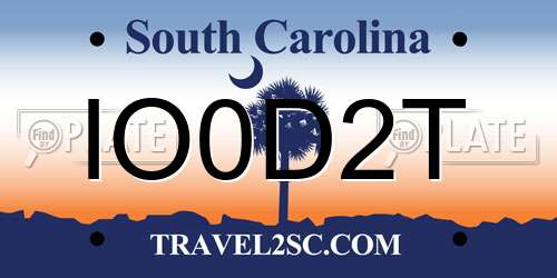 IO0D2T South Carolina License Plate