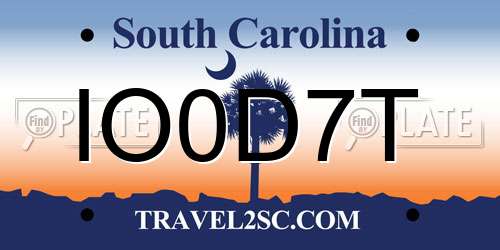 IO0D7T South Carolina License Plate